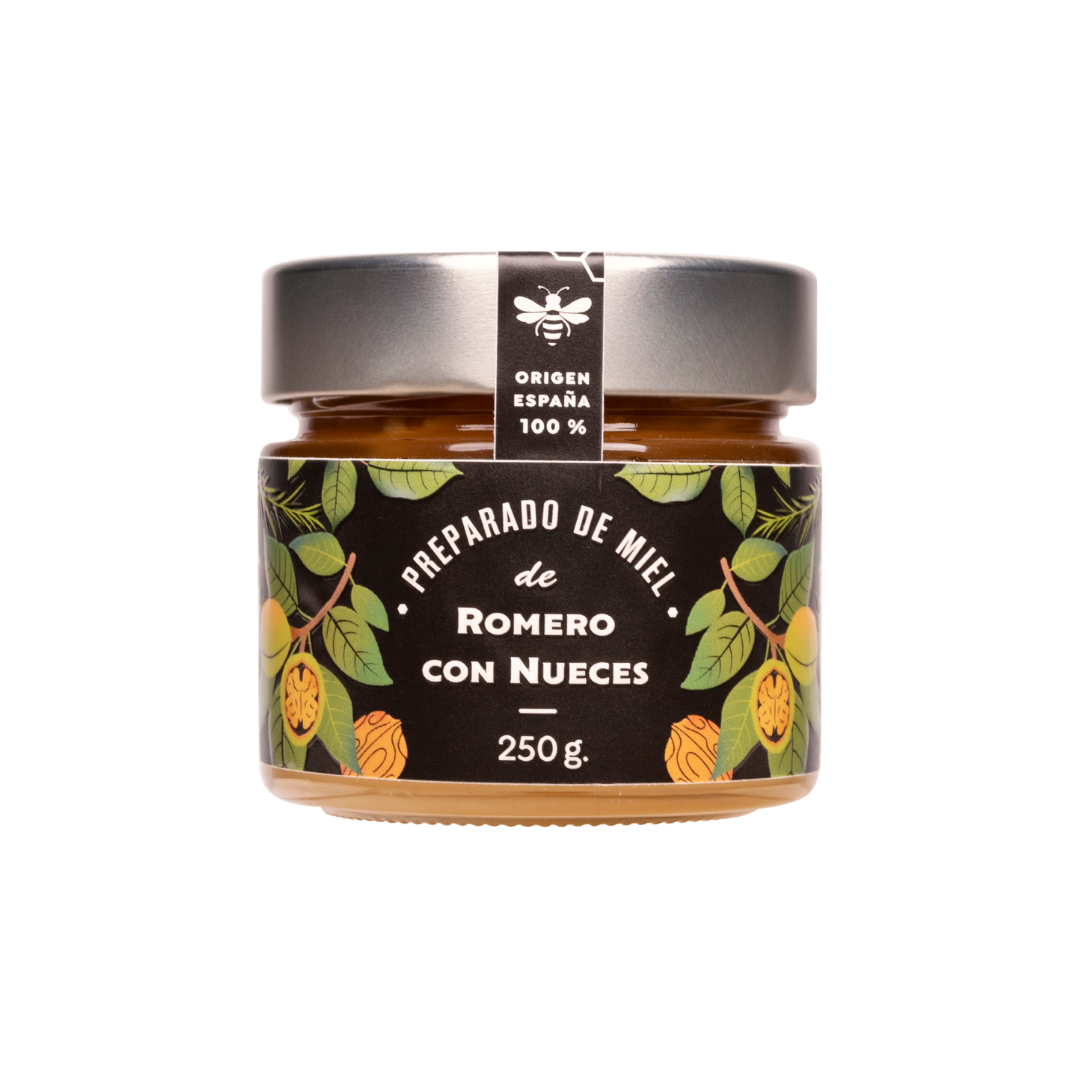 Miel Cruda de Romero con Nueces, tarro de 250 gramos.