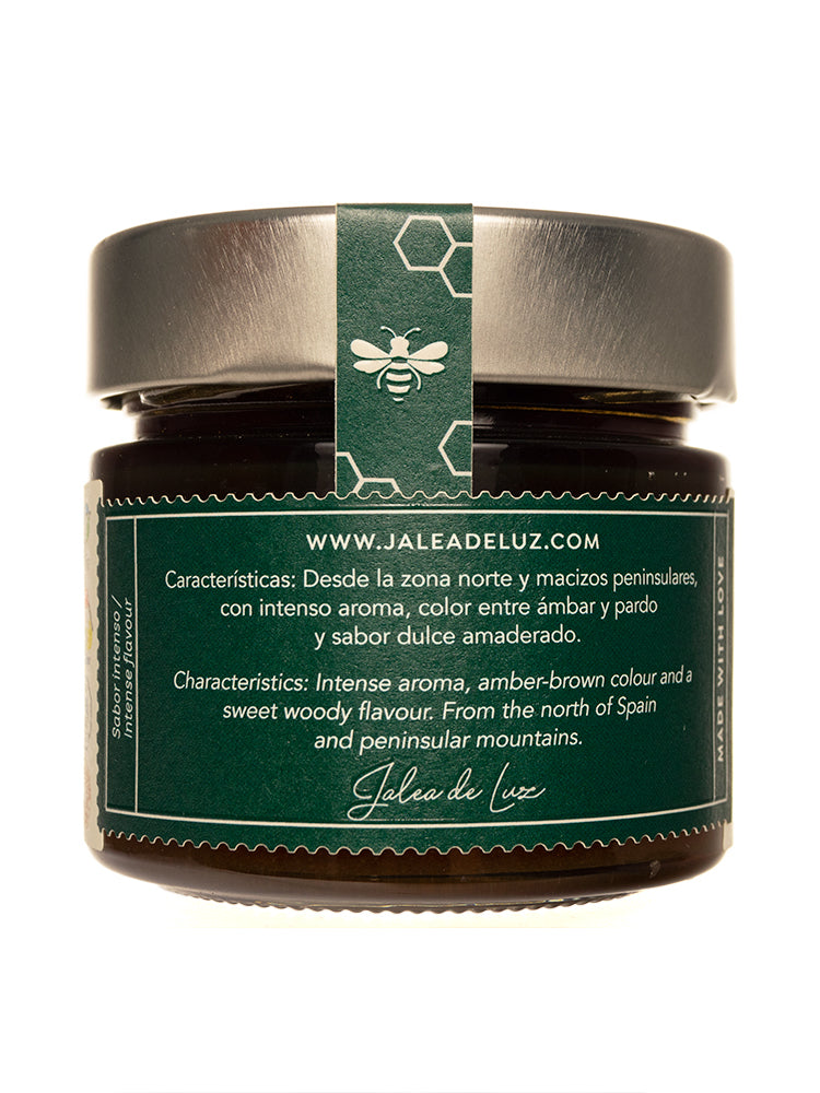 Miel cruda de Bosque tarro de 250 gramos, reverso