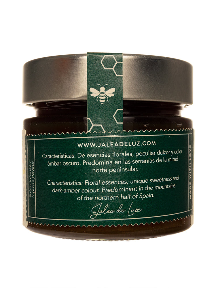 Miel cruda de Brezo tarro de 250 gramos, reverso